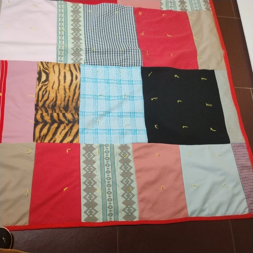 Vintage Handmade Patchwork Quilt –Colorful Scrap Fabric Throw Blanket, 62x89. G​